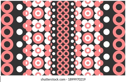 Pattern rug consisting of black and pink circular shapes. Poster design.