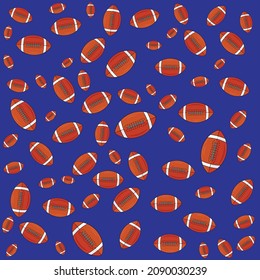 Pattern of rugby balls on a blue background. Background with sports theme