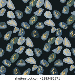 A pattern of runes. Stones with carved inscriptions are scattered. Odin's Viking-style handwriting. Flat vector isolated illustration. The element of divination, prediction of the future. halloween