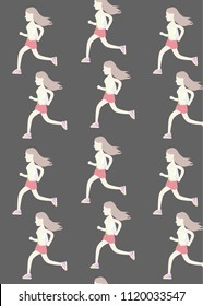 pattern with running girls in flat style