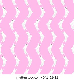 Pattern with a running rabbit on a pink background