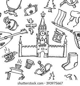 Pattern of Russia hand-drawn icons. Vector illustration, EPS 10