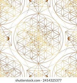 Patrón de símbolo de geometría sagrada. Ilustración vectorial. Flor mística esotérica de la vida. Semilla Dorada de la vida. Flor de loto de Mandala