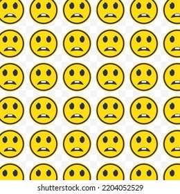 Pattern of sad boy emoticons in transparent background with mini doodle (icons). Vector Illustration