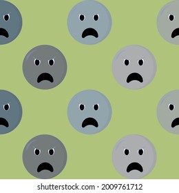 Patrón con emoticonos tristes en un fondo gris. Fondo vector emmoji. Plantilla de textura facial en frascos. Emoticonos modernos para textiles, diseño interior, diseño de libros, antecedentes de sitios web.