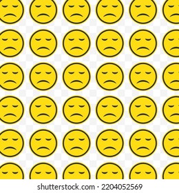 Pattern of sad mixed disappointed emoticons in transparent background with mini doodle (icons). Vector Illustration