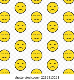 Pattern of sad mixed disappointed emoticons in transparent background. 8-bit pixel art backdrop. Vector illustration. Vector Illustration