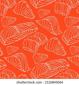 Pattern or salmon red fish steak. Seafood pattern for menu, recipe, web banner, wrapping paper