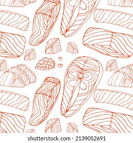 Pattern or salmon red fish steak. Seafood pattern for menu, recipe, web banner, wrapping paper