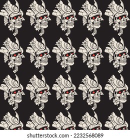 máscaras de samurai patrón en estilo monocromo. Elemento de diseño para afiche, tarjeta, pancarta. Ilustración del vector