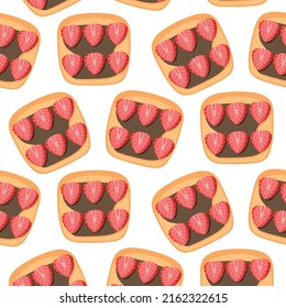 Pattern with a sandwich with chocolate spread and strawberries. Seamless pattern with chocolate toast. Vector illustration.