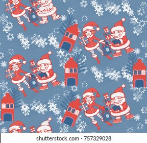Pattern of Santa and Christmas decorative elements. Vector illustration