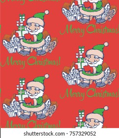 Pattern of Santa and Christmas decorative elements. Vector illustration