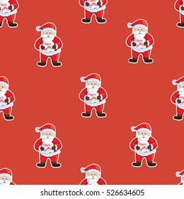 Pattern with Santa Claus on a red background. vector