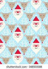 Pattern with santa and deer. Christmas and New Year new year festive background for decorations or gift paper. vector illustration.