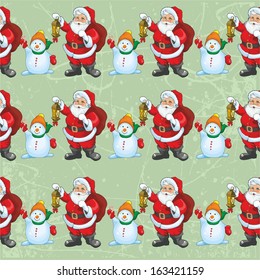 pattern with Santa and snowman on a green background