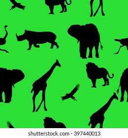Pattern with savanna's animals on the green background