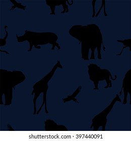 Pattern with savanna's animals on the mazarine background