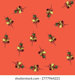 pattern savory canape hand drawn. bitesized party, snack topping, base bread savory canape vector sketch illustration