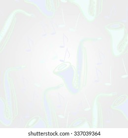 Pattern  of saxophones  motif, doodles, objects,notes . Hand drawn.