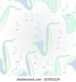Pattern  of saxophones  motif, doodles, objects,notes . Hand drawn.