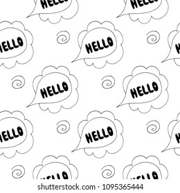 Pattern Scandinavian kids doodles elements monochrome elements cute lettering background hello word black white