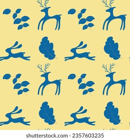 
The pattern is in Scandinavian style, with the image of deer, hares and foliage.