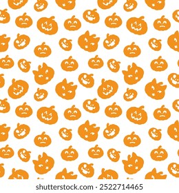 Pattern, scary faces, vector silhouette pumpkins for Halloween. Print pattern, invitation card, background.