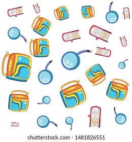 Pattern Of School Bags With Magnifying Glasses And Books