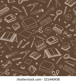The pattern of school and office supplies in sketch style