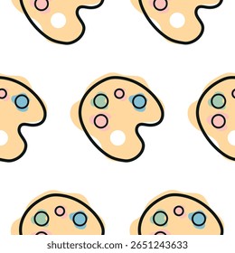 Motif avec une icône de palette de peinture scolaire, combinant le style de dessin au trait et les taches de couleur abstraites, pour l'impression scolaire, le textile ou d'autres conceptions diverses