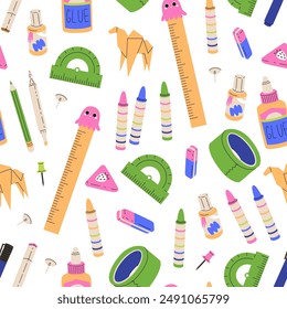 Pattern with school stationery and study items. Cute background with accessories for students. Items for learning, creativity and hobbies. Vector illustration isolated on transparent background. - Powered by Shutterstock - Get 15% off with code: PIKWIZARD15