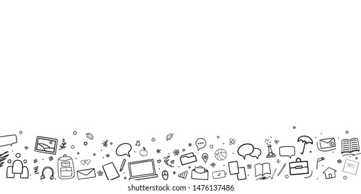 Pattern with school supplies. Back to school. Hand drawn monochrome infographic elements. Black and white illustration