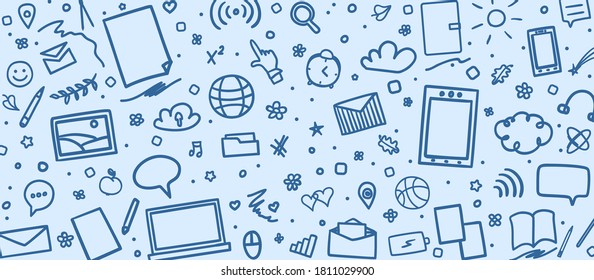 Pattern with school supplies. Hand drawn background. Back to school. Education concept