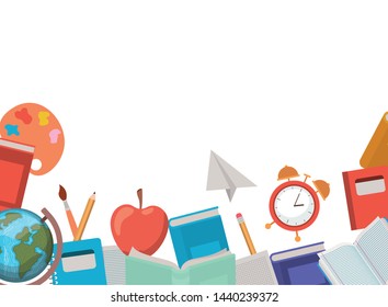 pattern of school supplies on white background