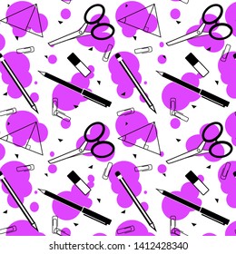 Pattern with school supplies. 
Seamless background.
