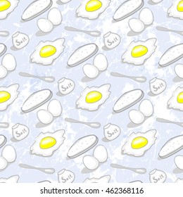 Pattern With Scrambled Eggs And SalT On A Blue Grunge Background