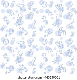 Pattern sea animals fish. Seafood.  