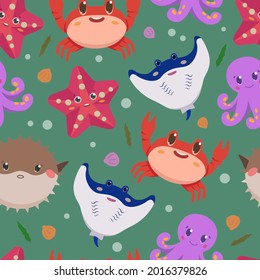 Pattern with sea animals. Seamless pattern. Vector. Pattern for wallpaper in the nursery, pattern for children's clothing.