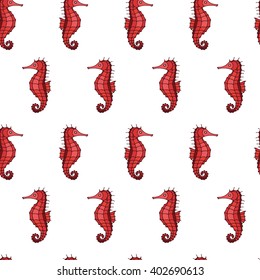 The pattern with sea horses on a white background