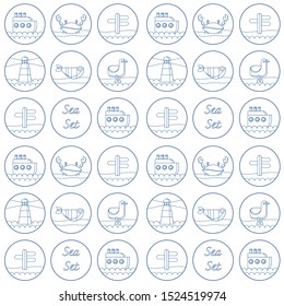 pattern with sea icons line on white background