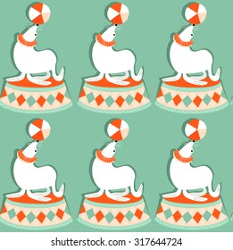pattern with sea lions with the ball - Illustration