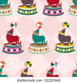 pattern with sea lions with the ball - Illustration