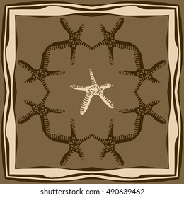 Pattern of sea motif, frame. Hand drawn.