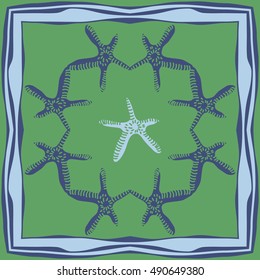 Pattern of sea motif, frame. Hand drawn.