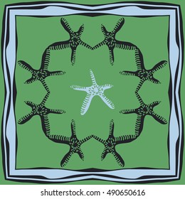 Pattern of sea motif, frame. Hand drawn.