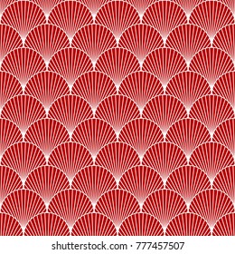 Pattern of sea shell. Seamless red traditional asian pattern. Fish, mermaid scales, tail. Vector illustration