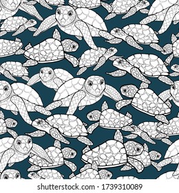 Pattern with sea turtles. Mom and baby. Design for children and adults. Inhabitants of the ocean, animals with shell. For packaging, textile, wallpaper. Isolate stock graphics