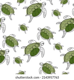 Pattern with sea turtles on a light background.Vector graphics.Suitable for textiles,paper,wallpaper.