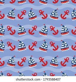 pattern sea under the sea concept anchor Sailing boat illustration vector design
